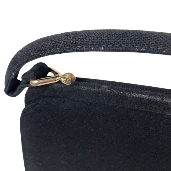 1950s Vintage Suede Handbag Gathered Fabric Clasp Gold Hardware Black VTG - Picture 7 of 14